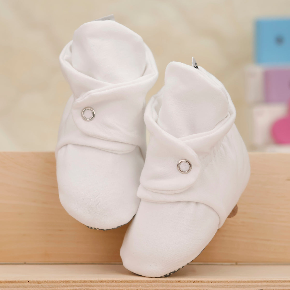 Stay-On Baby Booties, White