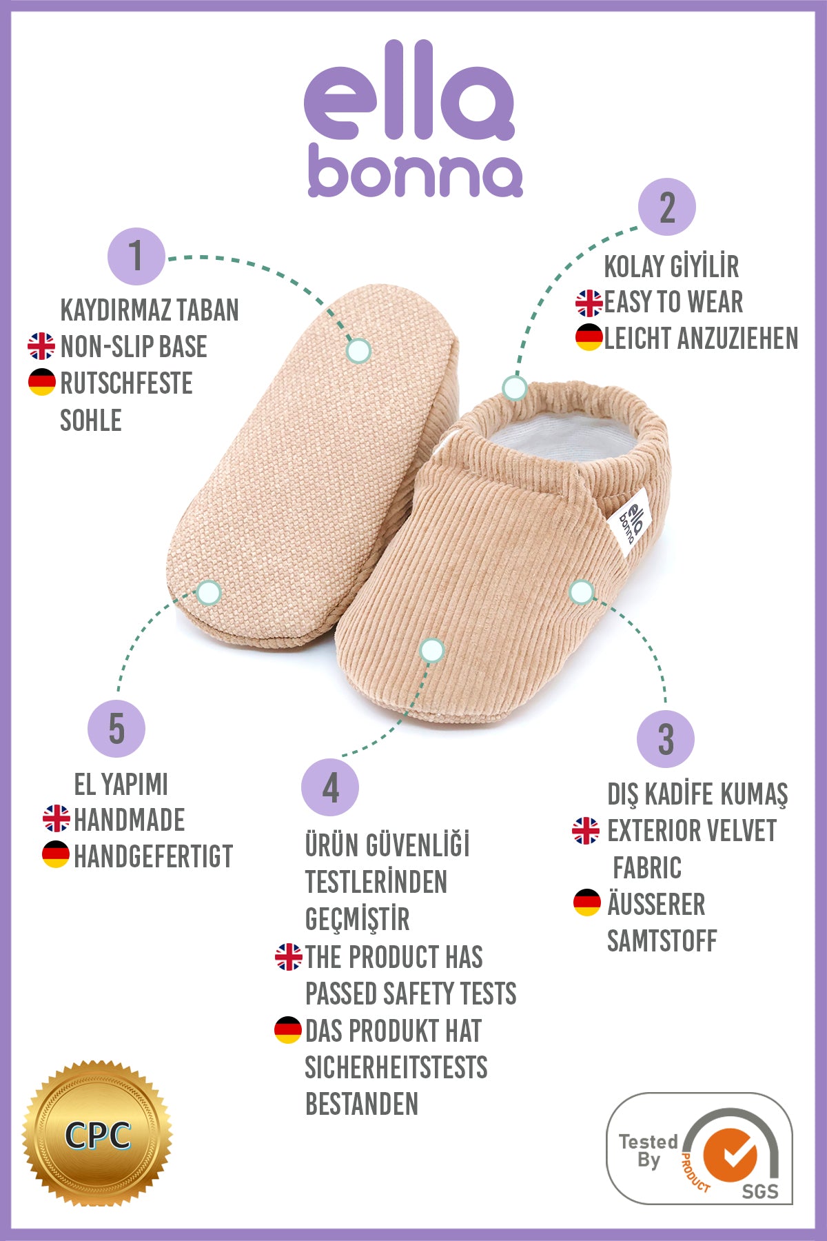 Corduroy Baby Moccasins, Beige