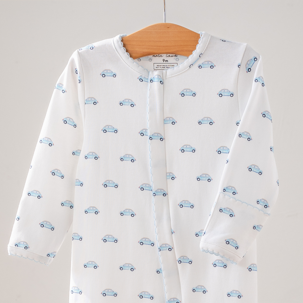 Organic Cotton Zip Pajama, Little Blue Wheels
