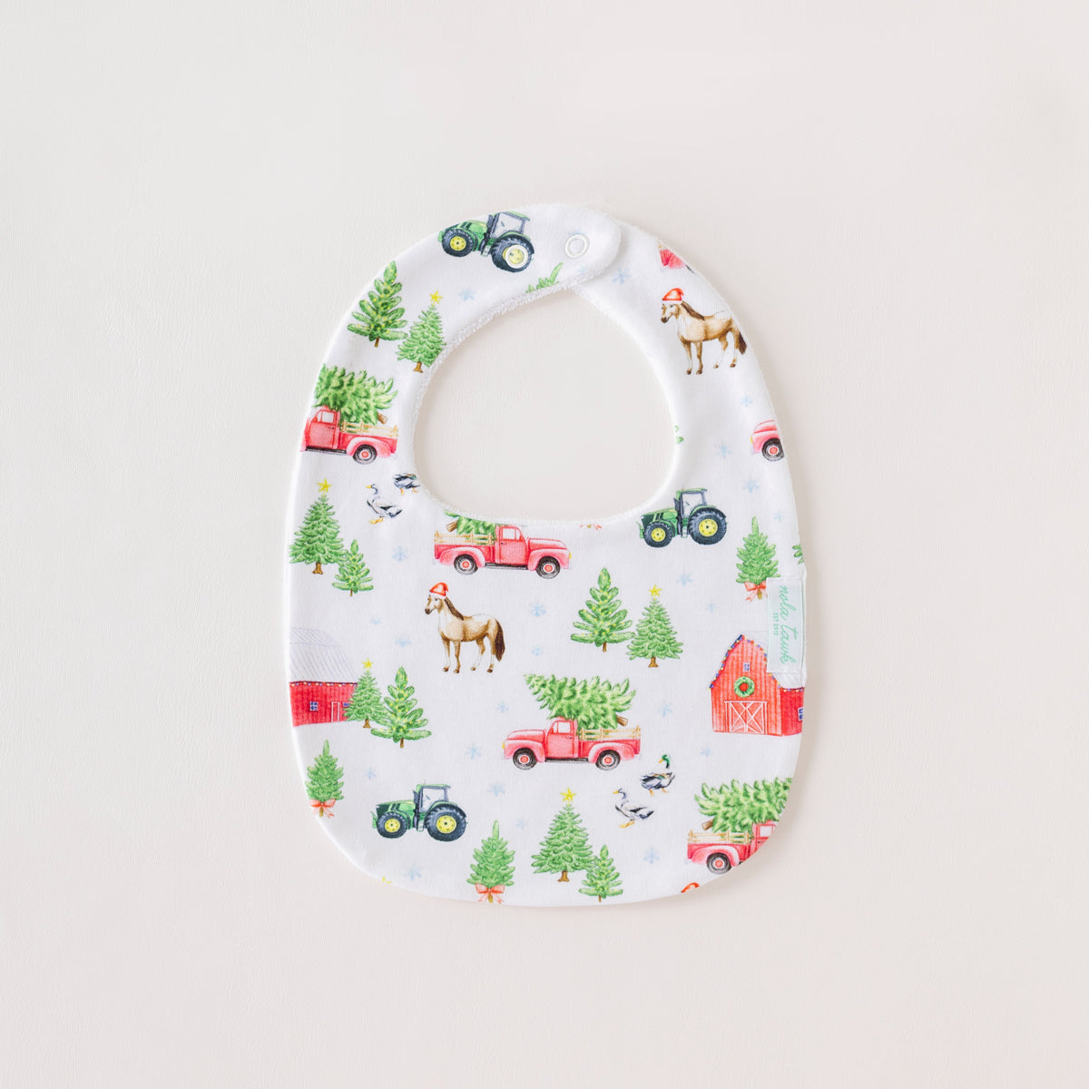 Organic Cotton Christmas Bib, Christmas Tree Farm