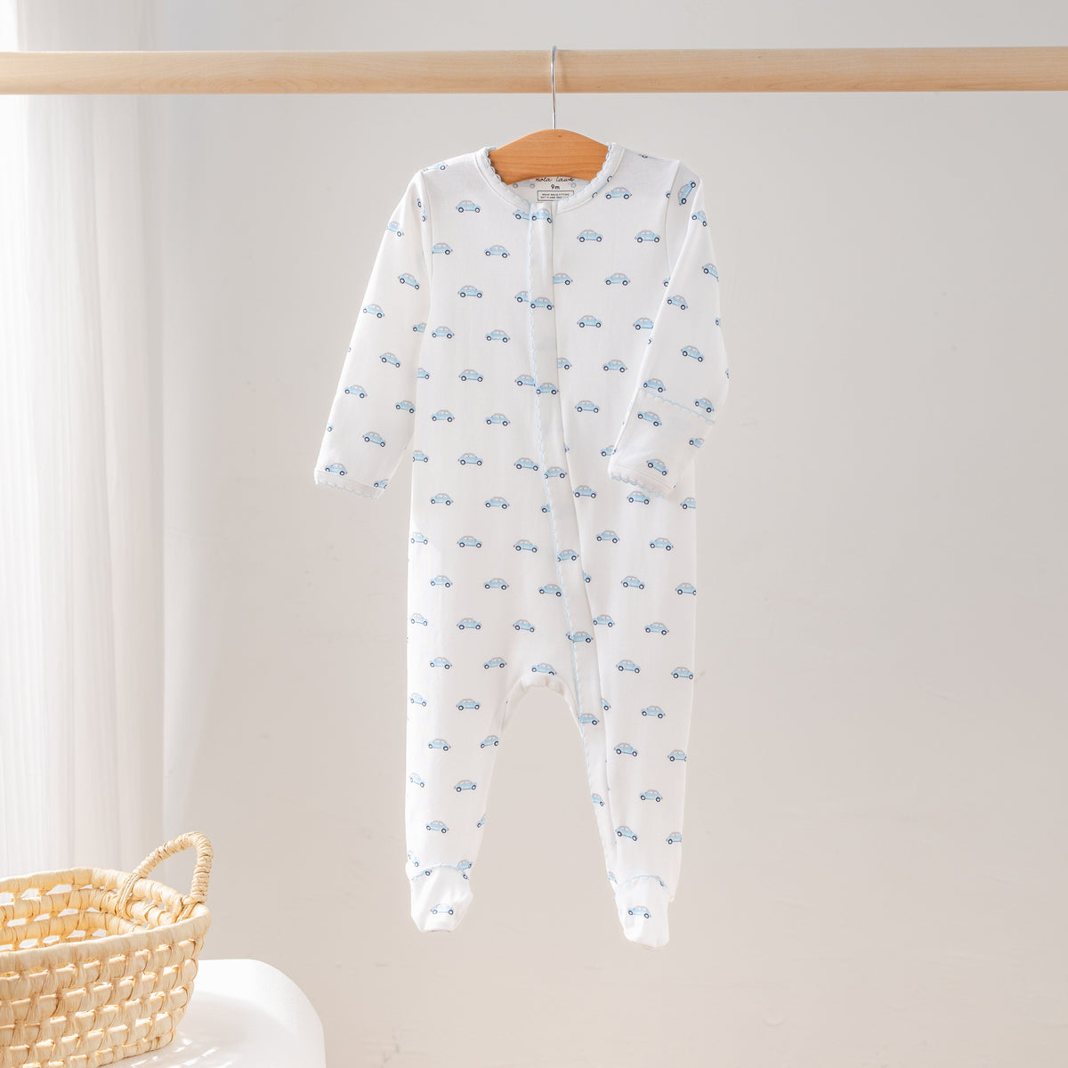 Organic Cotton Zip Pajama, Little Blue Wheels