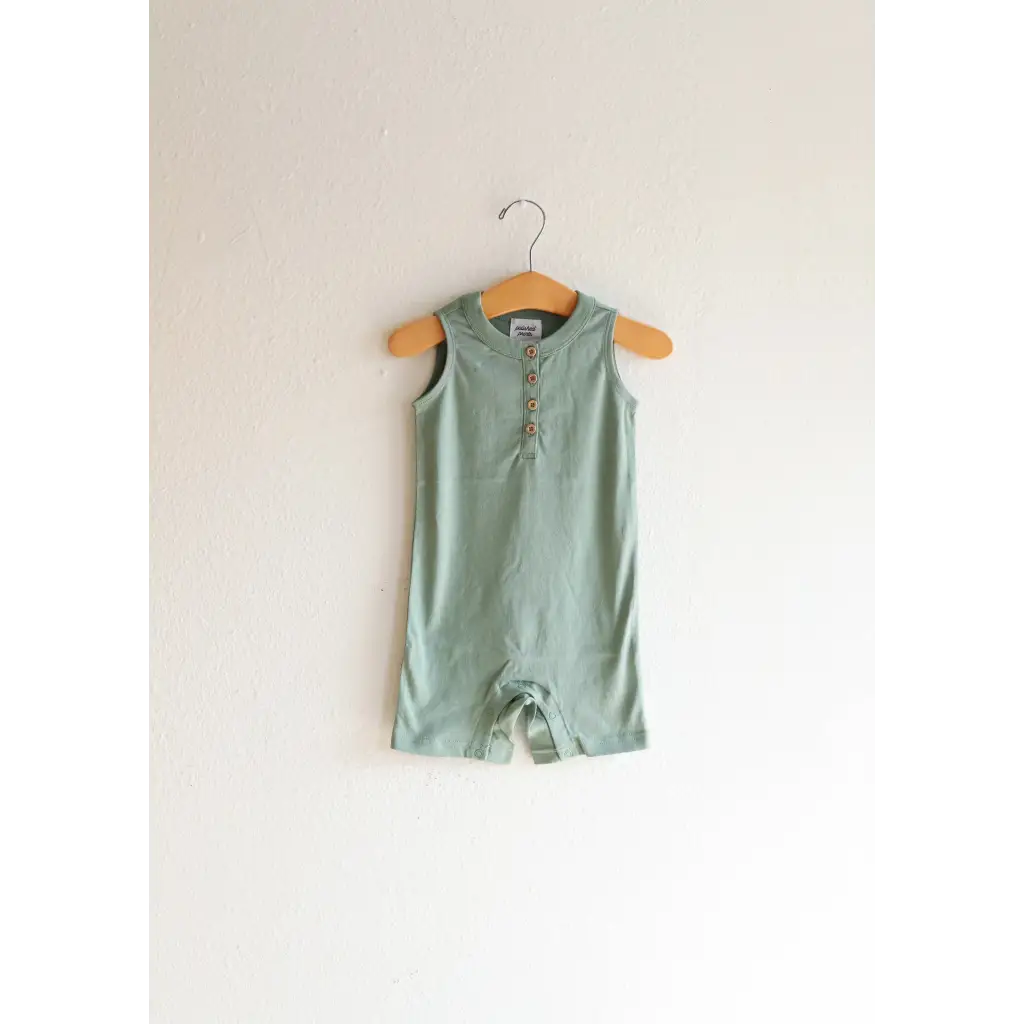 Organic Cotton Henley Romper, Sage