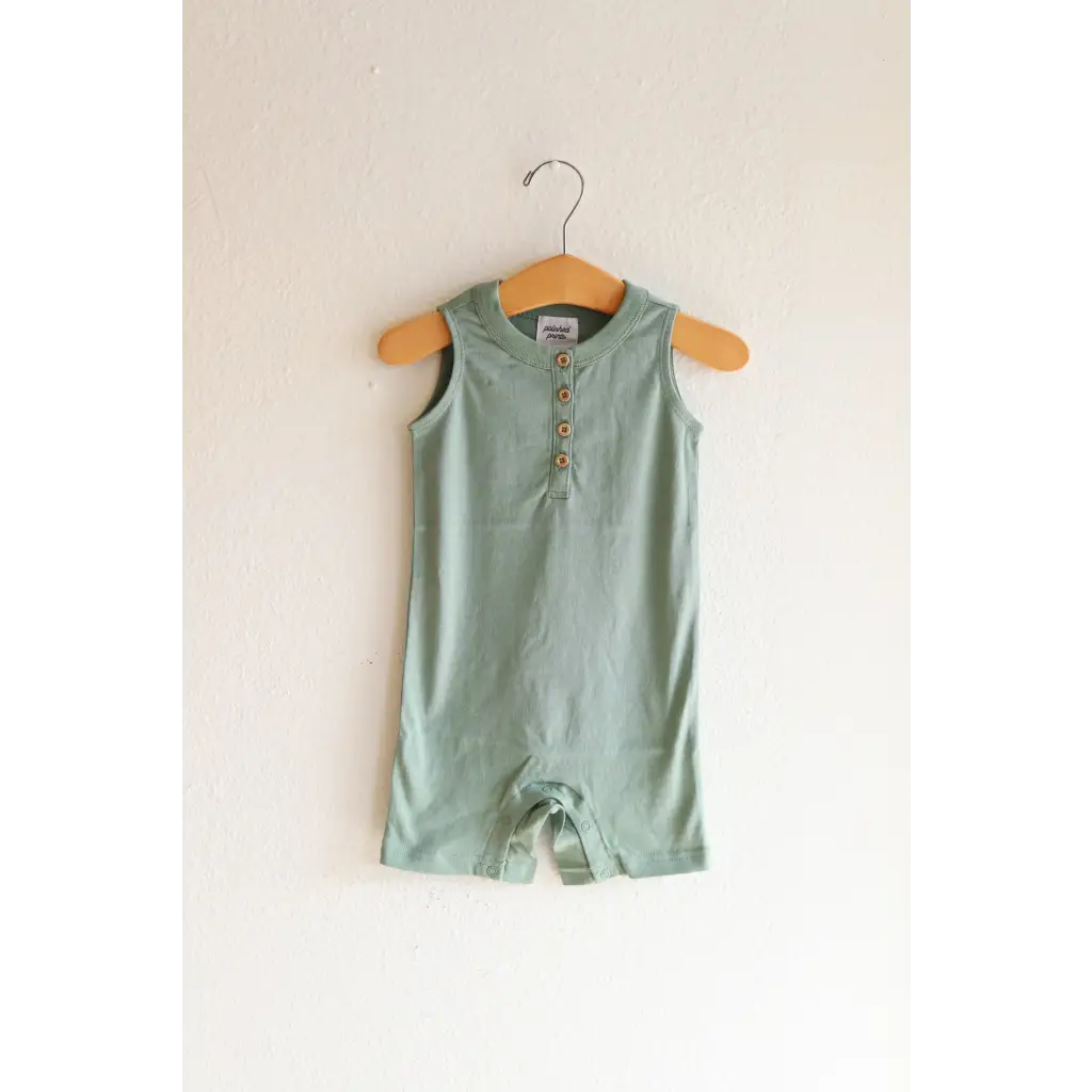 Organic Cotton Henley Romper, Sage