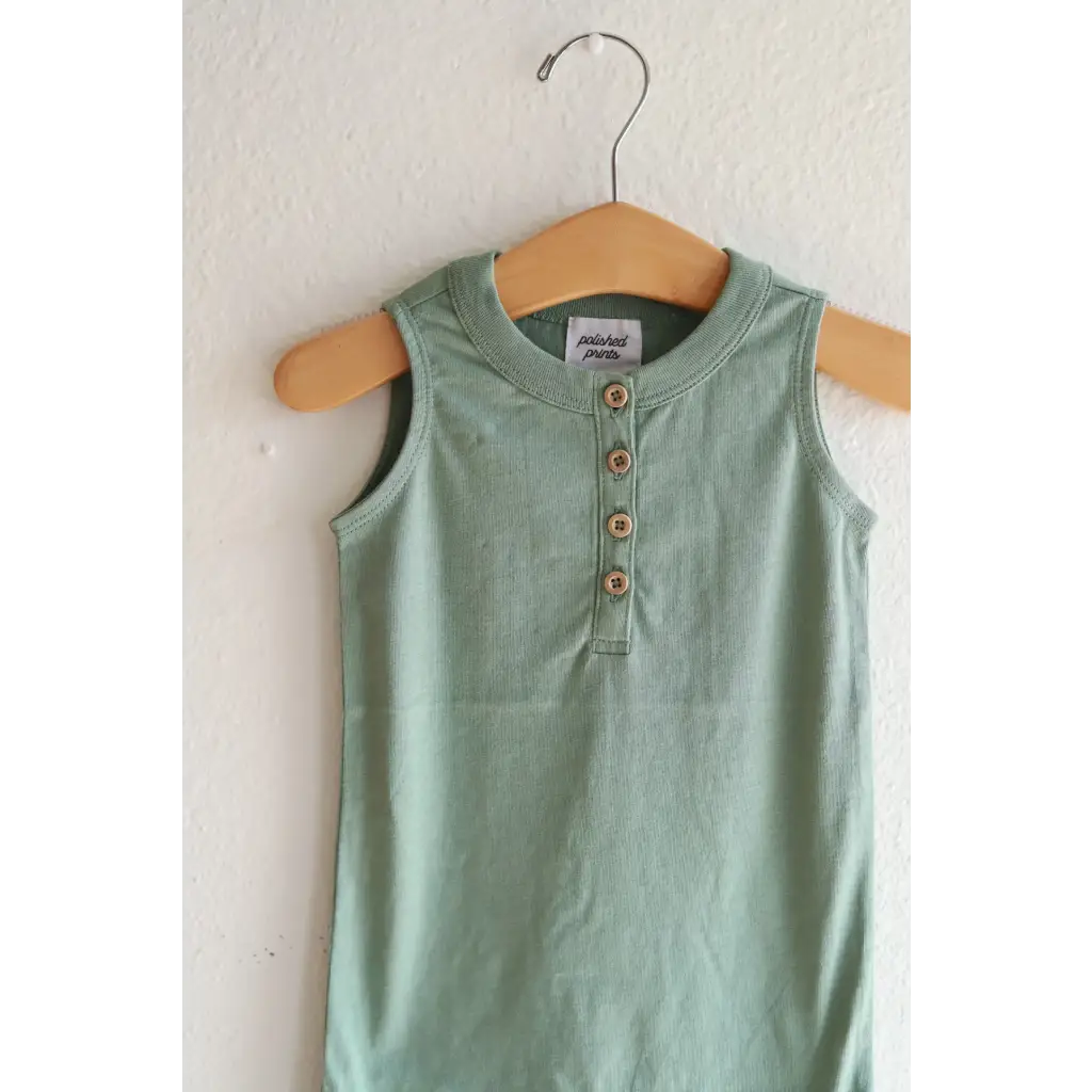 Organic Cotton Henley Romper, Sage
