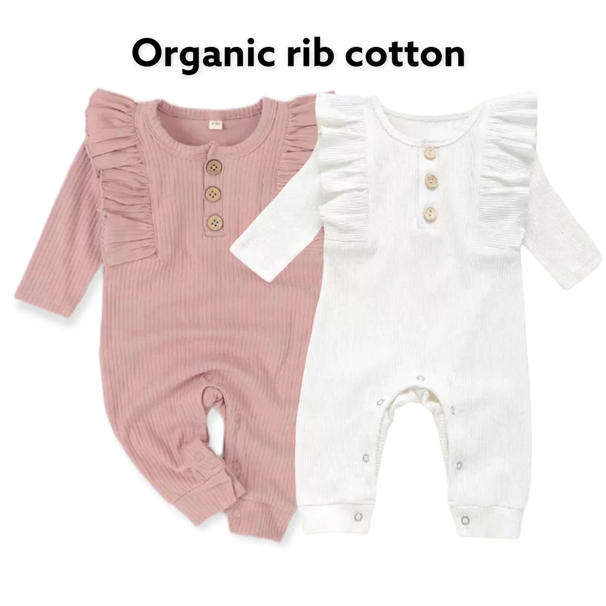 Organic Cotton Ruffle Romper, Long Sleeve