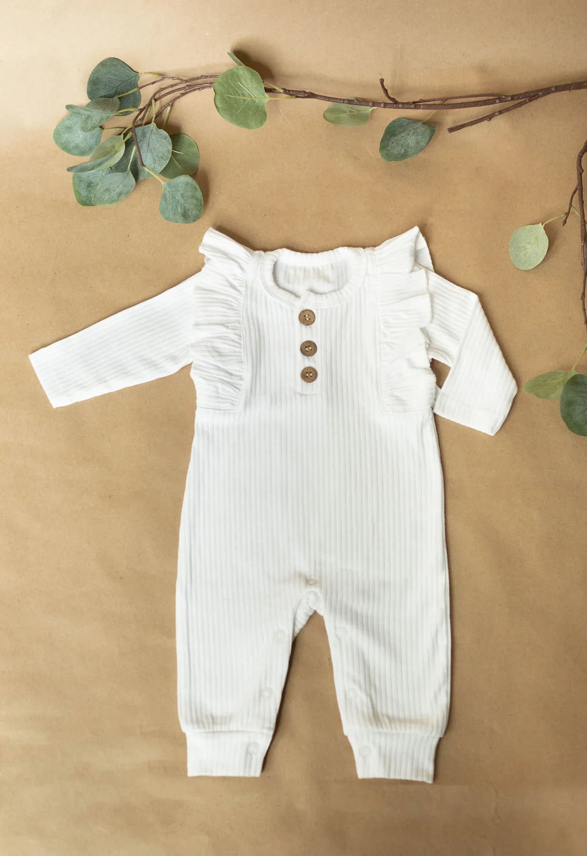 Organic Cotton Ruffle Romper, Long Sleeve
