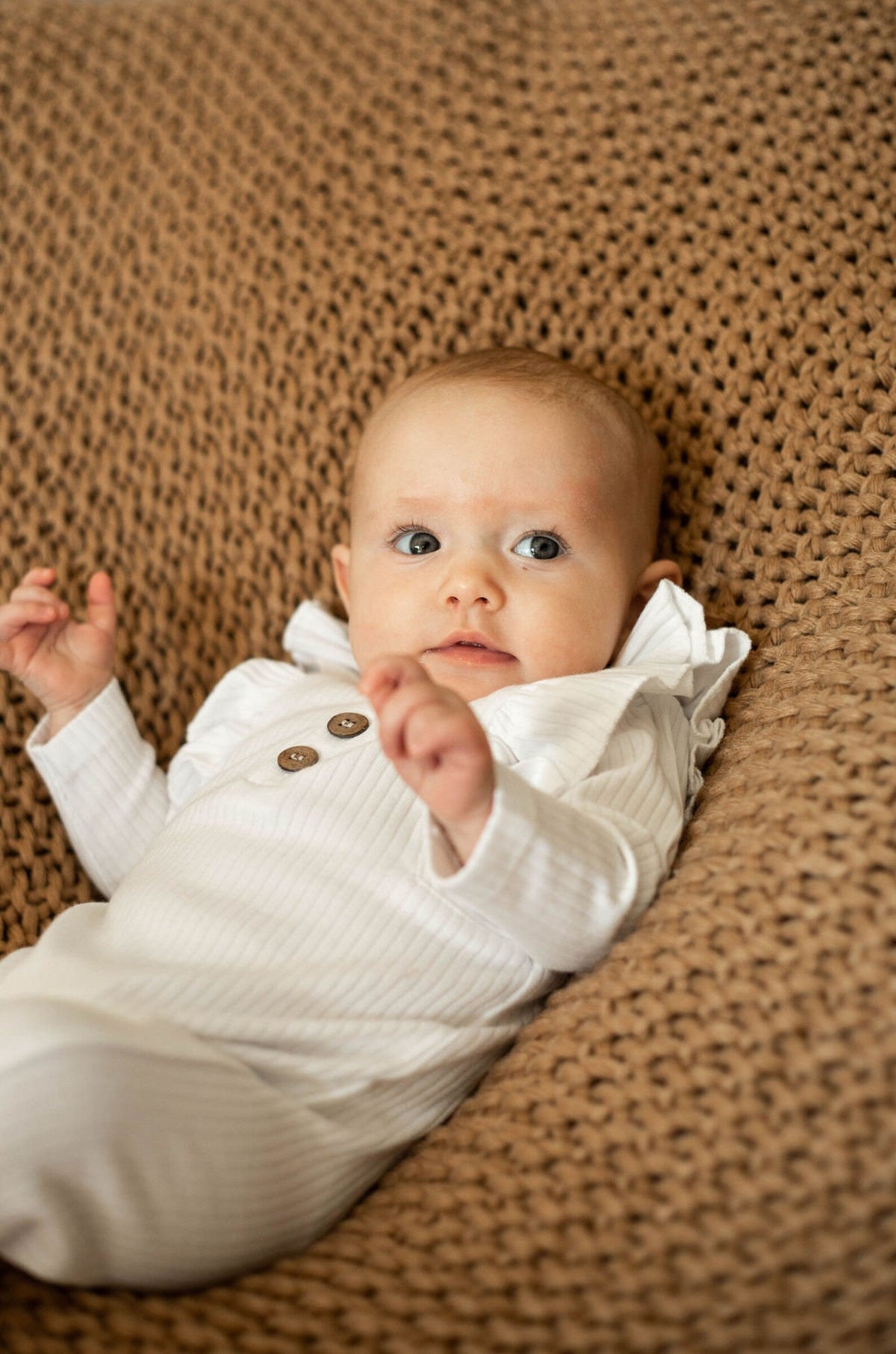 Organic Cotton Ruffle Romper, Long Sleeve