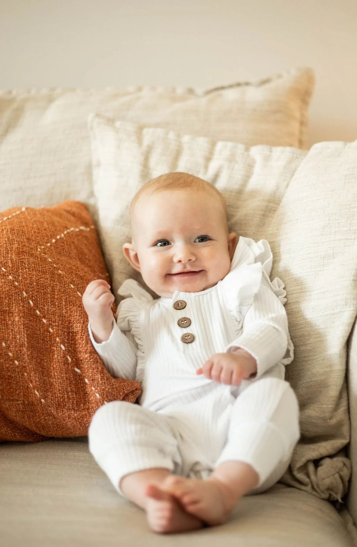 Organic Cotton Ruffle Romper, Long Sleeve