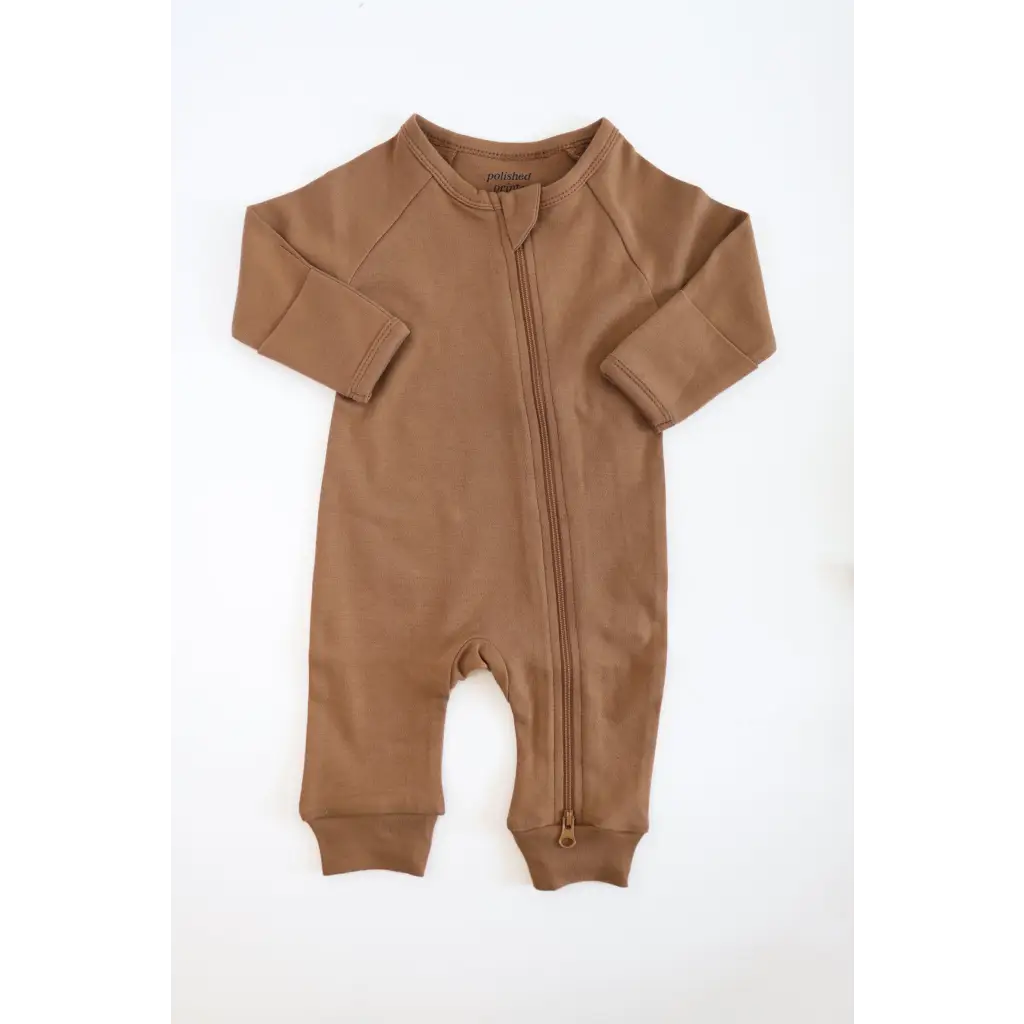 Organic Cotton Zip Romper, Cozy Brown