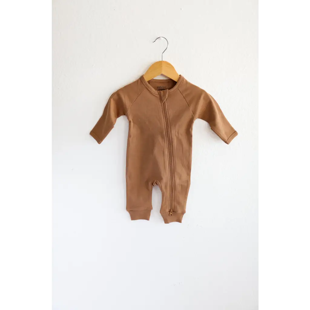 Organic Cotton Zip Romper, Cozy Brown