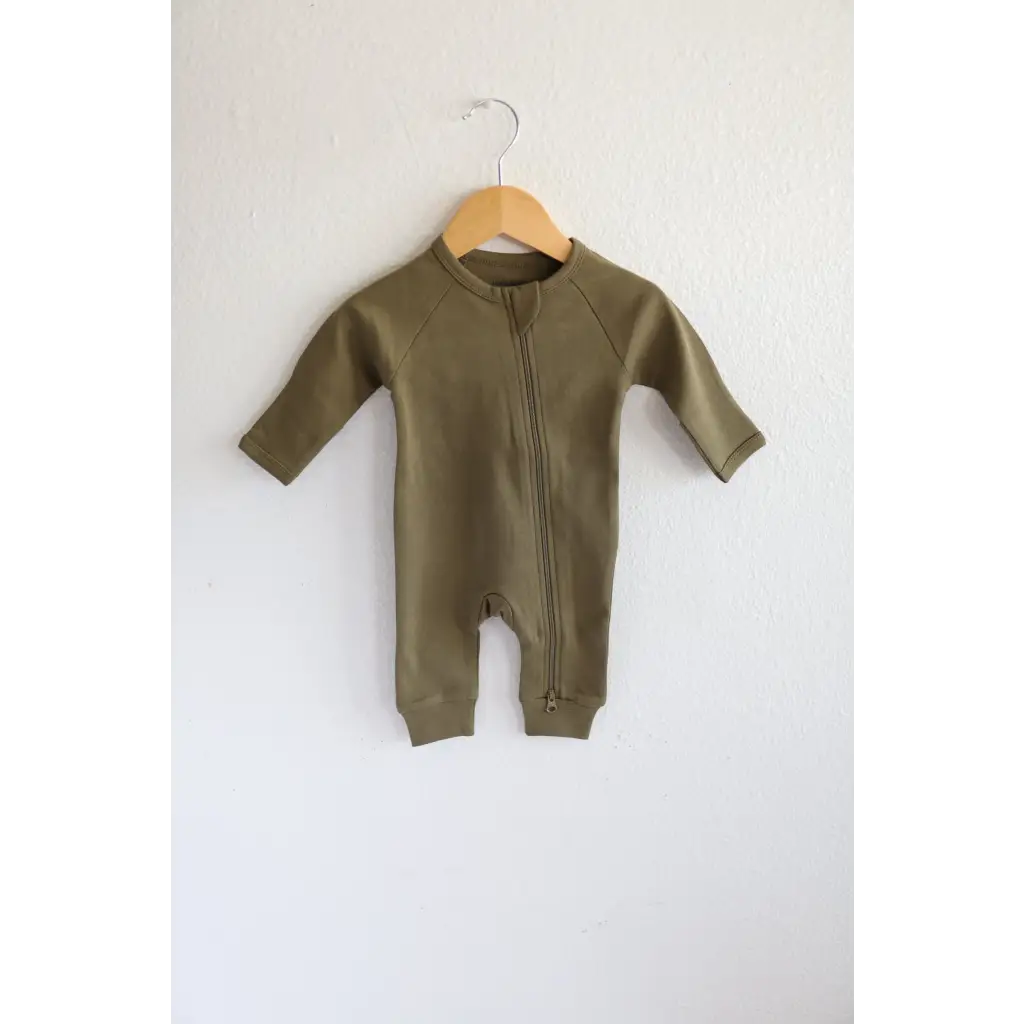 Organic Cotton Zip Romper, Olive