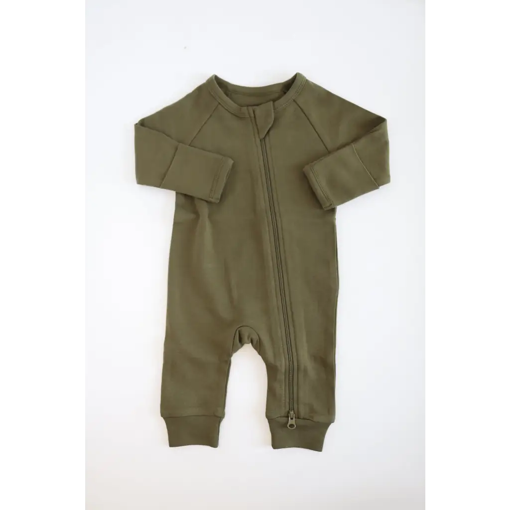 Organic Cotton Zip Romper, Olive